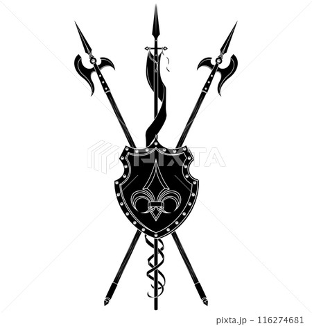Medieval Coat of Arms with Halberd 116274681