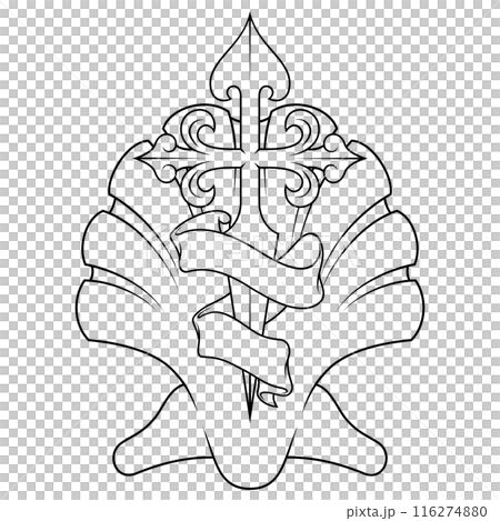 Cross of the apostle Santiago with ribbon 116274880