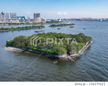 東京湾に浮かぶ無人島「第六台場」とお台場の風景 116275021