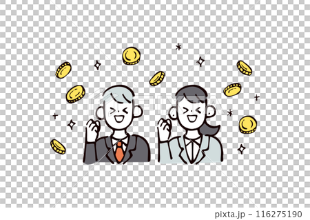 Two men and women in suits, coins, hand-drawn illustration Two men and women in suits, coins, hand-drawn illustration 116275190