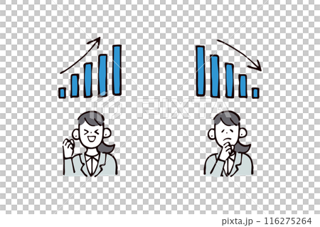 Illustration set of a woman in a suit and a graph 116275264