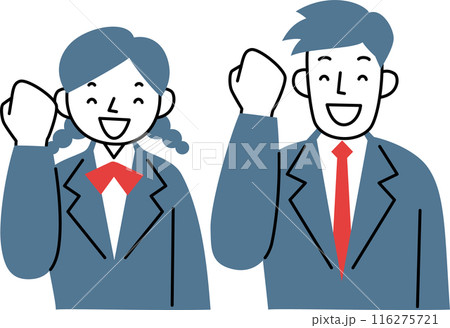 ガッツポーズをする女子学生と男子学生の上半身セット ガッツポーズをする女子学生と男子学生の上半身セット 116275721