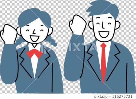 ガッツポーズをする女子学生と男子学生の上半身セット ガッツポーズをする女子学生と男子学生の上半身セット 116275721