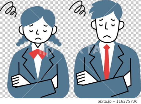 A set of upper body of a drooping female student and male student 116275730