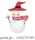 Snowman with Red Scarf and Hat Logo Sticker. 116275785
