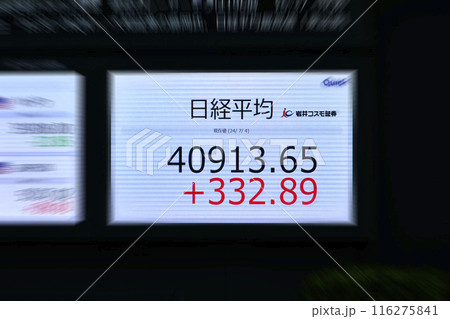 日本の東京都市景観 4万円突破の日経平均を更新4万913円65銭…株価ボード/終値＝4日、日本橋兜町 116275841
