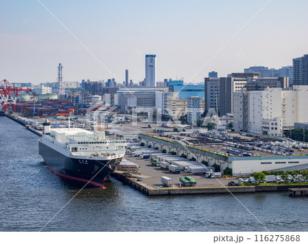 レインボーブリッジから望む品川埠頭と停泊する貨物船 116275868