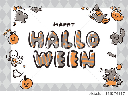 アイコン　フレーム　あしらい　手描き　水彩　ハロウィン　飾り　かわいい　イラスト素材セット 116276117