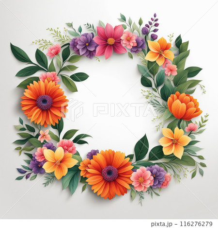 Hand drawn flower,flora wreath, border,frame, on white background, watercolor vintage style for use. 116276279