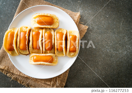 flat pancake roll with sausage flat pancake roll with sausage 116277253