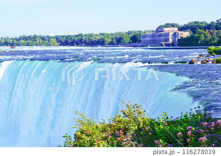 ナイアガラの滝の勢いよく落ちる水 116278019