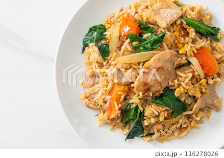 Fried rice with pork on plate 116278026