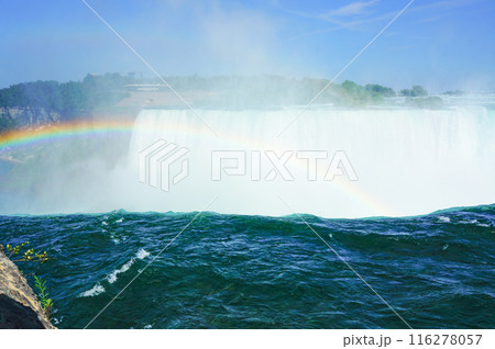 虹がかかったナイアガラの滝を上から観察 116278057