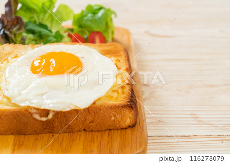 bread toasted with cheese and fried egg 116278079