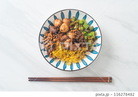 dried egg noodle with pork and meatball dried egg noodle with pork and meatball 116278482