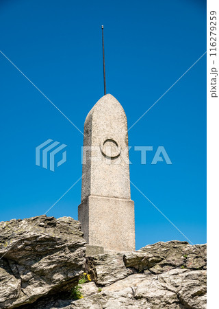 Peak of Jested mountain, famous tourist attraction with Jested tower TV broadcast tower near Liberec in Czech republic Peak of Jested mountain, famous tourist attraction with Jested tower TV broadcast tower near Liberec in Czech republic 116279259