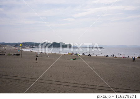日本の江ノ島の前の海水浴場 116279271