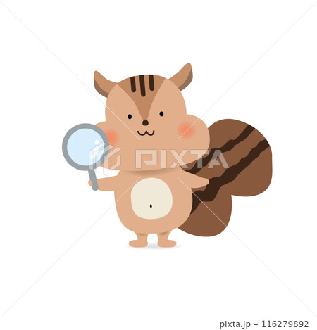 虫眼鏡を持つリスのベクターイラスト 116279892