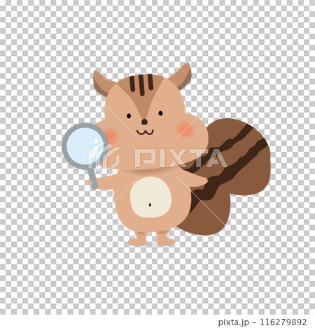 虫眼鏡を持つリスのベクターイラスト 116279892