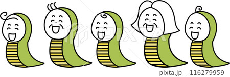 ヘビの着ぐるみを着て笑う人々のイラストセット 116279959