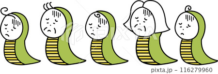 ヘビの着ぐるみを着て落ち込む人々のイラストセット ヘビの着ぐるみを着て落ち込む人々のイラストセット 116279960