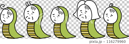 ヘビの着ぐるみを着て落ち込む人々のイラストセット ヘビの着ぐるみを着て落ち込む人々のイラストセット 116279960