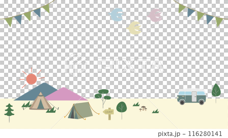 シンプルで可愛いキャンプの背景イラスト素材 116280141