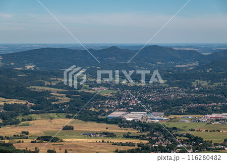 Scenic landscape of northern Czech republic, view from the peak of Jested mountain near Liberec 116280482