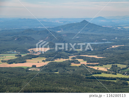 Scenic landscape of northern Czech republic, view from the peak of Jested mountain near Liberec 116280513