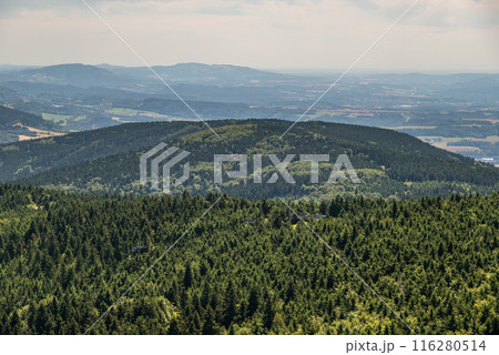 Scenic landscape of northern Czech republic, view from the peak of Jested mountain near Liberec 116280514
