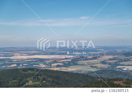 Scenic landscape of northern Czech republic, view from the peak of Jested mountain near Liberec 116280515
