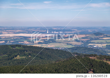 Scenic landscape of northern Czech republic, view from the peak of Jested mountain near Liberec 116280519