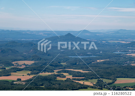 Scenic landscape of northern Czech republic, view from the peak of Jested mountain near Liberec 116280522