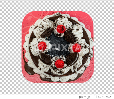 Chocolate cake with black cookie and whipped cream isolated Chocolate cake with black cookie and whipped cream isolated 116280602