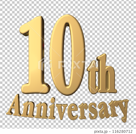 3DCG文字「10th Anniversary/10周年」ゴールド,金 116280712