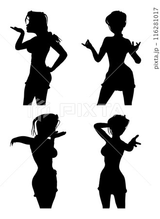 Cartoon girl in short dress silhouette set 116281017