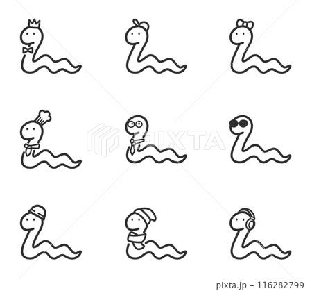 色々な格好をした蛇のイラストセット 116282799