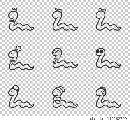 色々な格好をした蛇のイラストセット 116282799