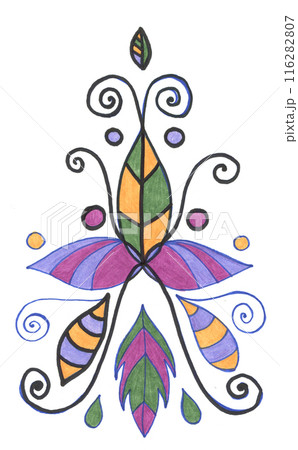 Colorful and Whimsical Digital Art Design In Retro Style With Leaf Elements 116282807