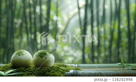 Moss Covered Bamboo Forest in Serene Natural Landscape Moss Covered Bamboo Forest in Serene Natural Landscape 116282998