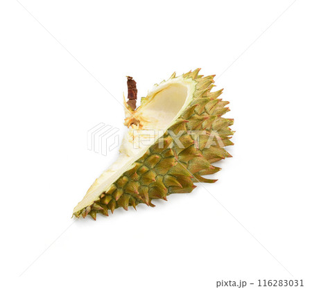 Durian tropical fruit peel isolated on white background. Durian tropical fruit peel isolated on white background. 116283031
