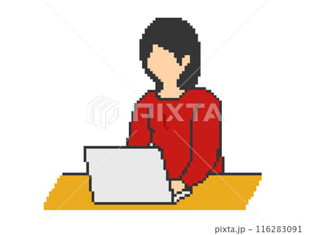 パソコンで作業する女性_ドット絵(赤い服) パソコンで作業する女性_ドット絵(赤い服) 116283091