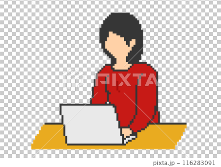 パソコンで作業する女性_ドット絵(赤い服) パソコンで作業する女性_ドット絵(赤い服) 116283091