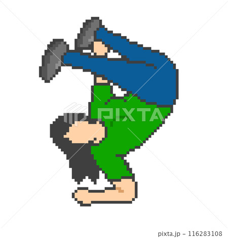ブレイクダンスをする女性_ドット絵(緑の服) 116283108