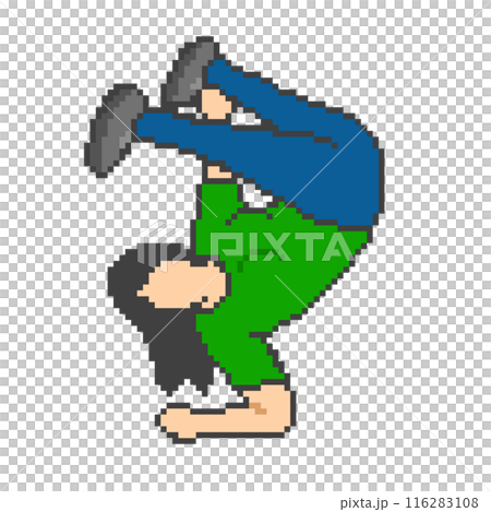 ブレイクダンスをする女性_ドット絵(緑の服) 116283108