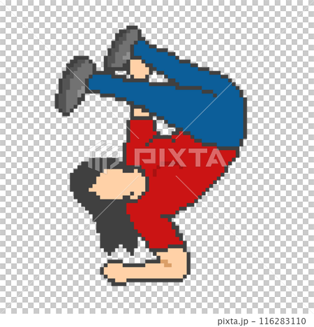 一個女人在表演霹靂舞_像素藝術(紅色衣服) 一個女人在表演霹靂舞_像素藝術(紅色衣服) 116283110