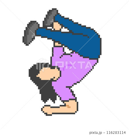 ブレイクダンスをする女性_ドット絵(紫の服) 116283114