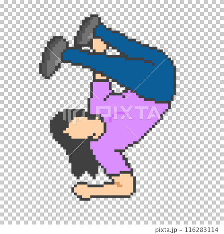 ブレイクダンスをする女性_ドット絵(紫の服) 116283114