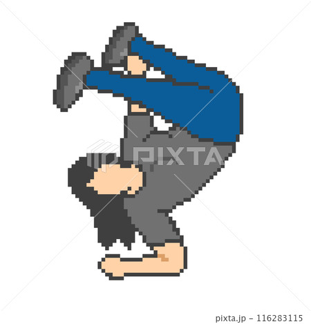 ブレイクダンスをする女性_ドット絵(黒い服) 116283115