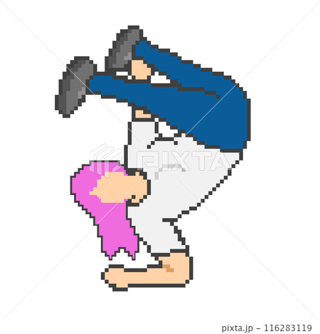 ブレイクダンスをする女性_ドット絵(ピンクの髪) 116283119